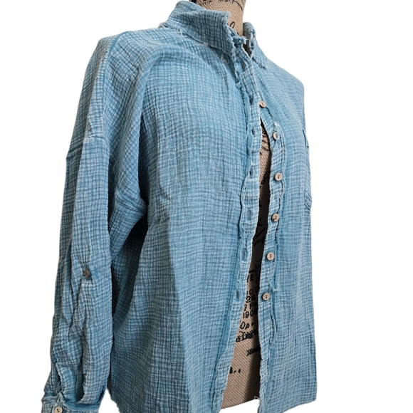 Women's Blue Button Down Shirt - Picture 2 of 7